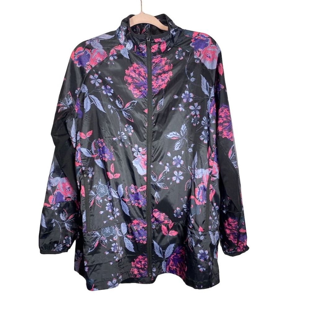 LuLaRoe Women's Floral Windbreaker Jacket Black Long Sleeve Size Large 12-14
